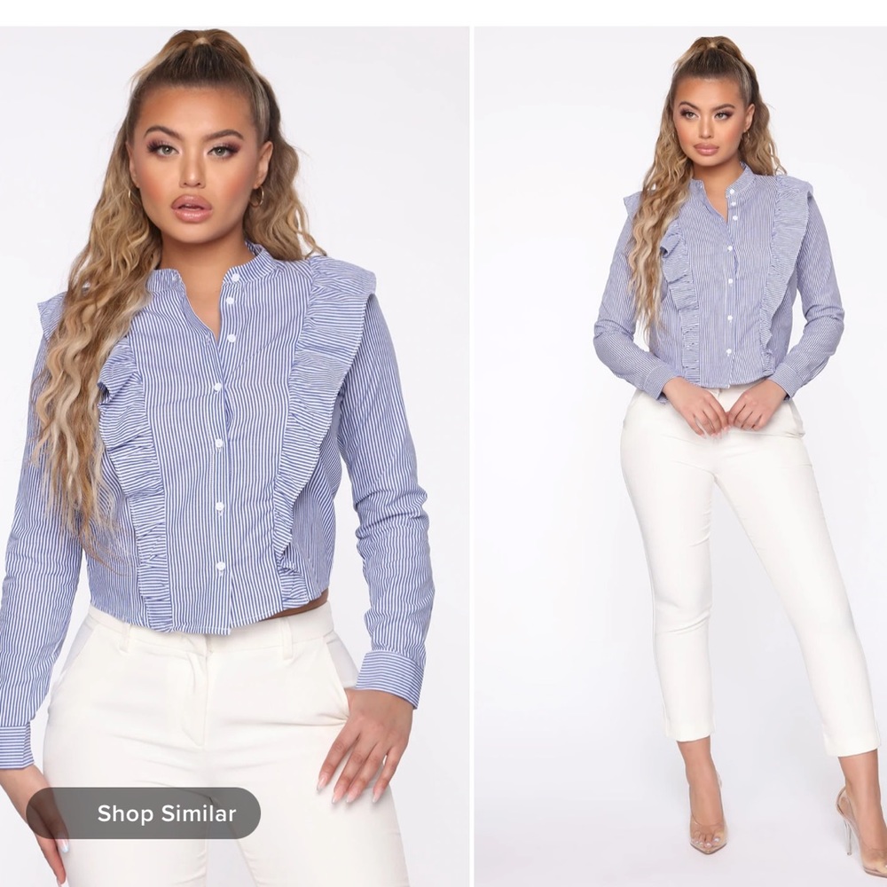 Southern Bell Striped Button Down- Fashion Nova- Blue